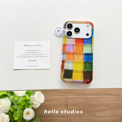 hello studios夏日简约彩色格纹手机壳适用苹果17promax新款iPhone16PRomax壳15pro/17pro