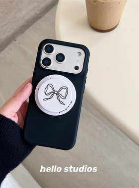 hello studios简约磁吸黑色蝴蝶结手机壳适用苹果17promax新款iPhone16PRo/14pro壳15/13