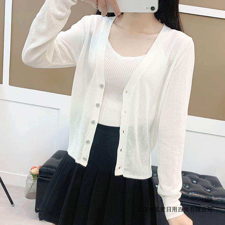 新款夏季冰丝针织衫女开衫外搭短款韩版披肩外套薄款空调衫衣