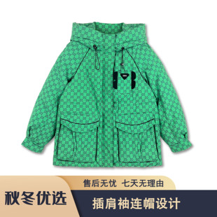 S748 YZW2025冬季时尚保暖印花拉链连帽插肩袖羽绒服YZWD139-1款