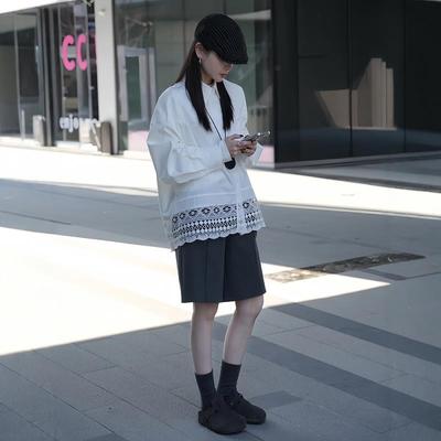 小众不撞款穿搭套装女夏季设计感酷飒拽姐宽松防晒衬衫休闲五分裤
