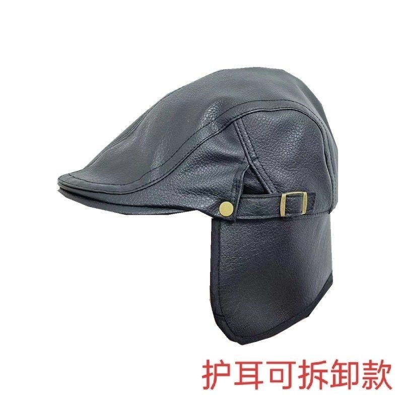 保暖帽子加绒护耳冬季中老年保暖高档帽前进帽牛皮鸭舌帽加绒棉帽