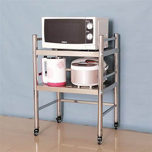 可移动电磁炉煤气罐灶台架带轮双层厨具不锈钢架子厨房推车置物架