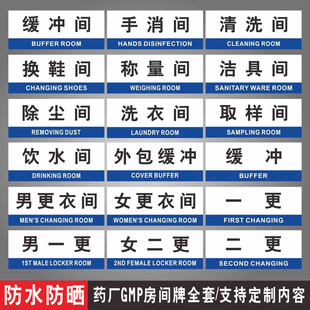 手消清洗间外包缓冲间男女更衣间一更二更称量洁具取样饮水除尘洗衣换鞋间药厂GMP房间科室牌洁净区门牌标牌