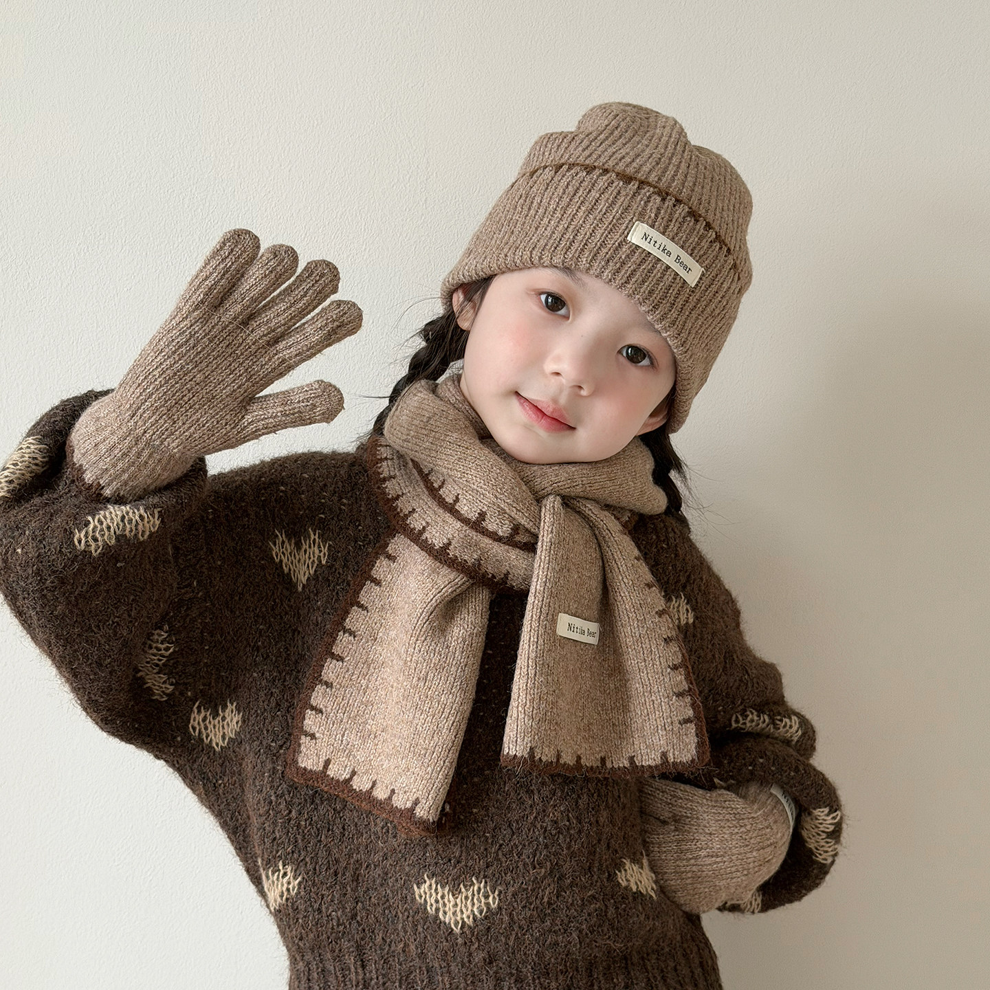 儿童帽子围巾手套三件套冬季女孩女童毛线帽保暖男孩男童针织帽潮,童装/婴儿装/亲子装,帽子,淘宝优惠券,粉丝福利购,淘宝优惠卷