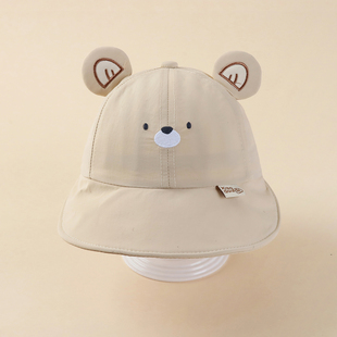 宝宝帽子春秋季薄款洋气遮阳防晒渔夫帽大帽檐可爱一岁儿童盆帽