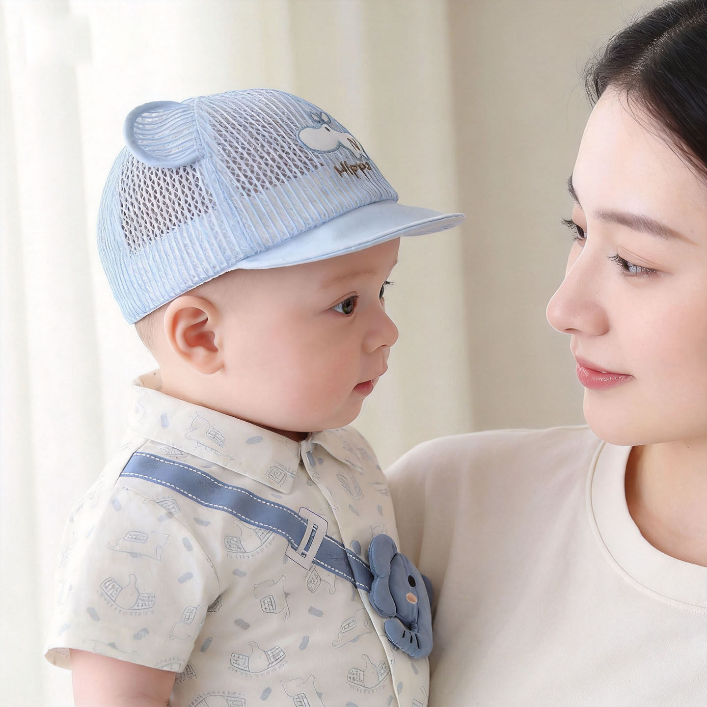 婴儿帽子夏薄款网眼透气遮阳