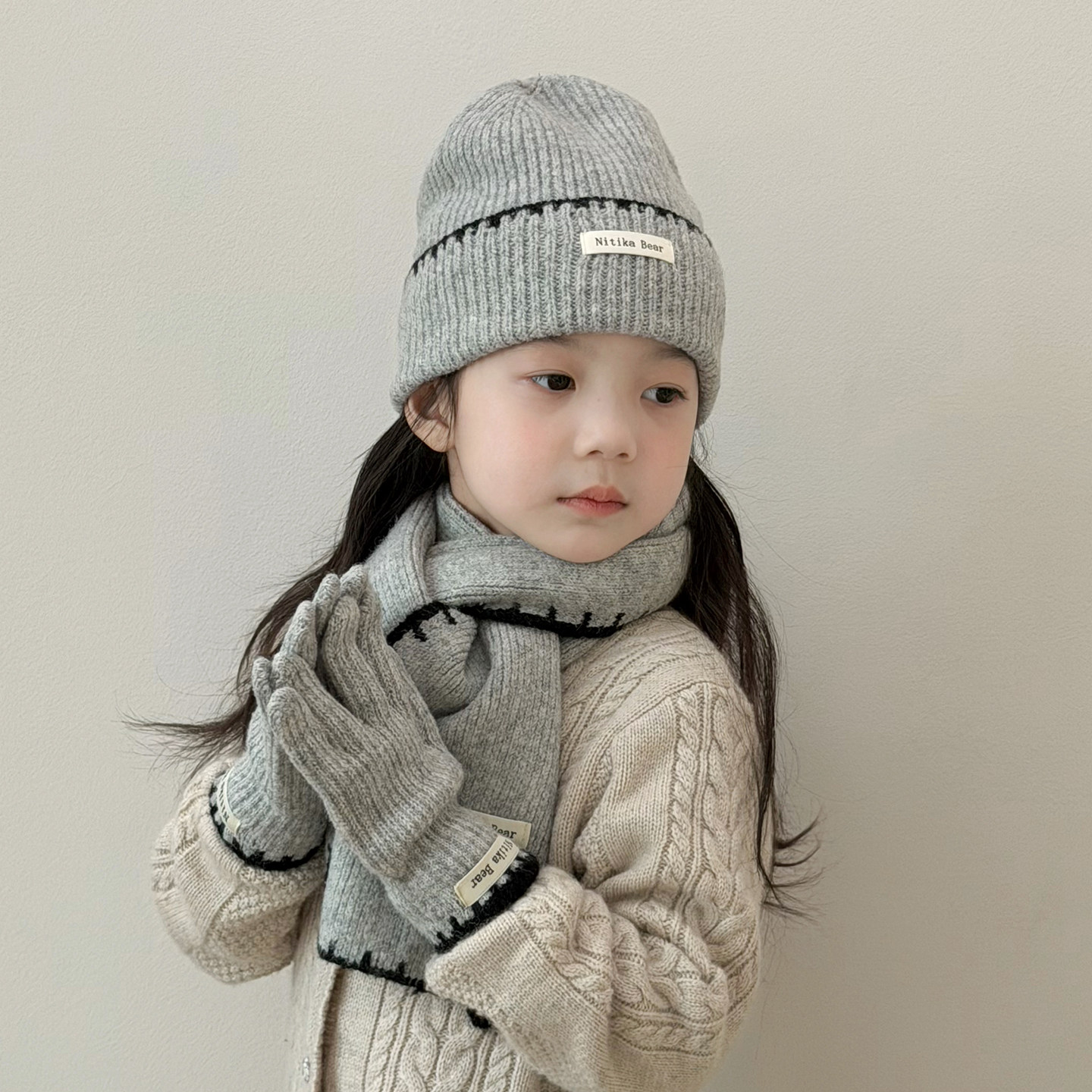 儿童帽子围巾手套三件套保暖防寒女孩女童毛线帽男孩男童针织帽冬