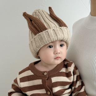 儿童帽子男孩2025新款冬季毛线帽宝宝洋气男童保暖护耳针织帽一岁