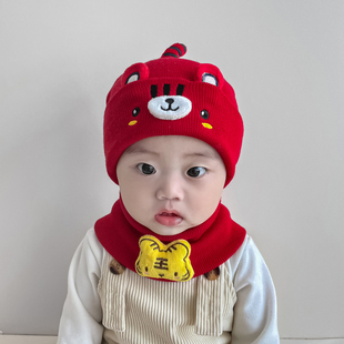 婴儿帽子秋冬季可爱超萌男宝小老虎毛线帽宝宝帽子冬天婴幼儿胎帽