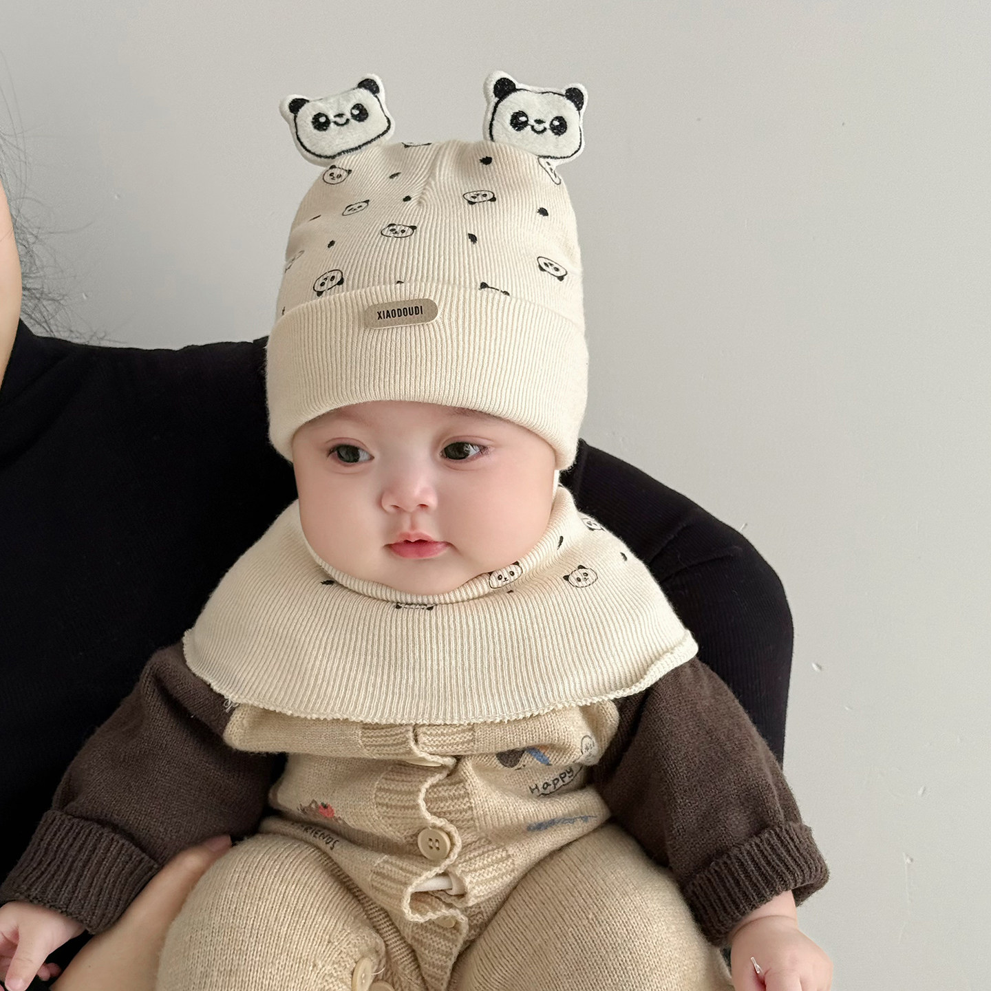 婴儿帽子秋冬季宝宝毛线帽套装可爱超萌保暖6到12个月男宝针织帽