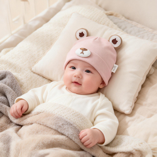婴儿帽子春秋季薄款女宝宝胎帽0到3个月小月龄护囟门帽纯棉新生儿