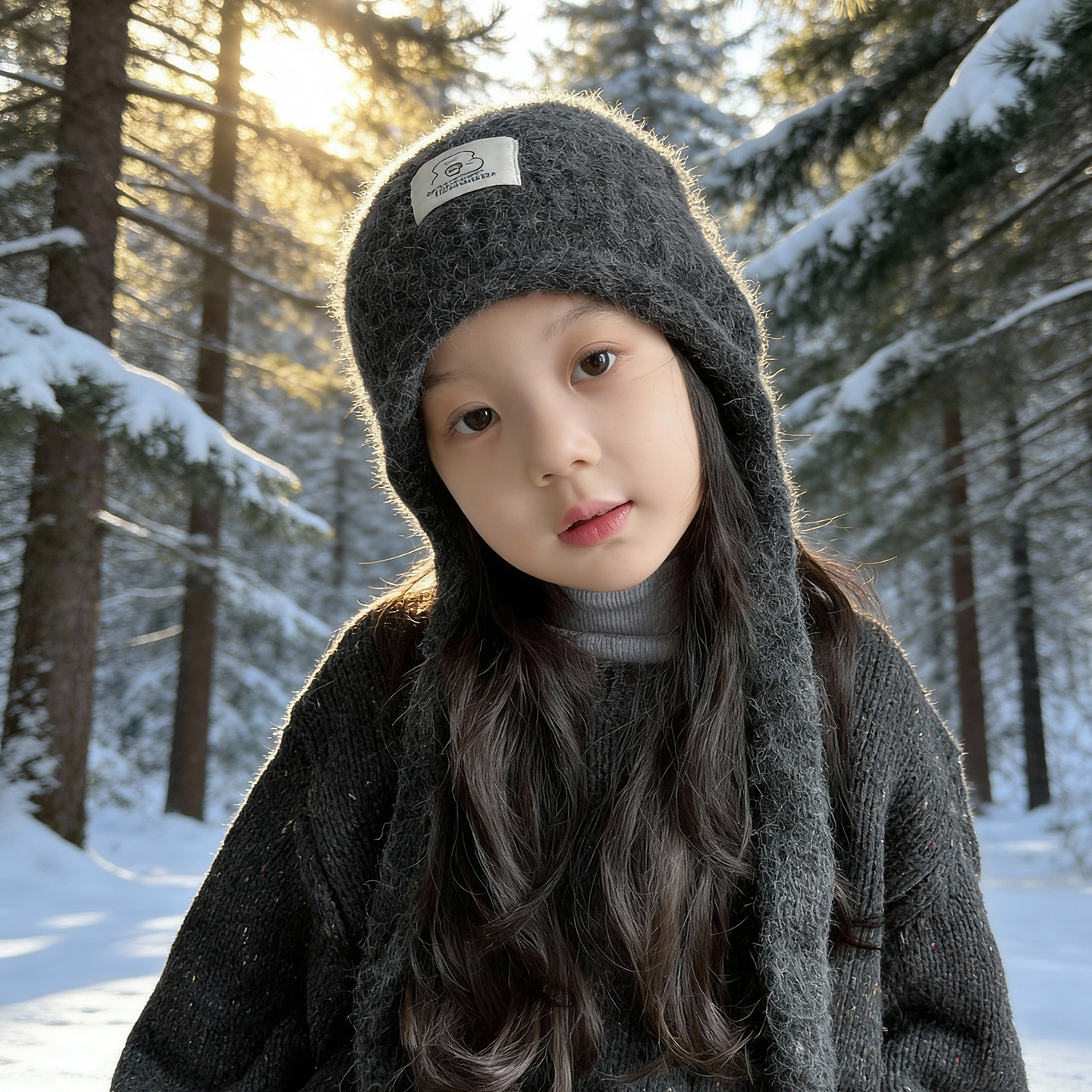 女童帽子2025新款冬季毛线帽时尚洋气保暖护耳儿童针织帽百搭女孩