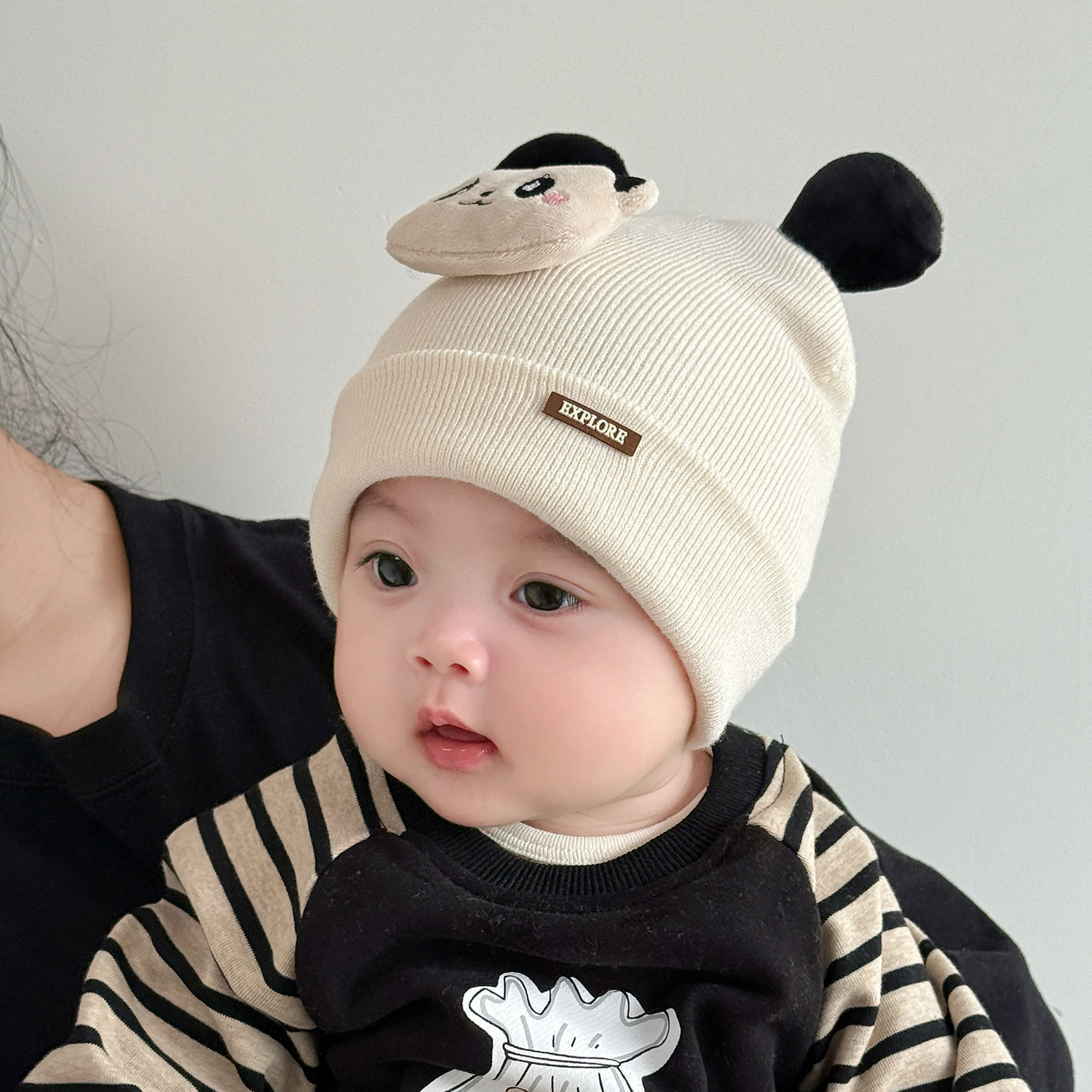 婴儿帽子毛线帽秋冬季保暖宝宝针织帽0到3个月可爱超萌冬天婴幼儿