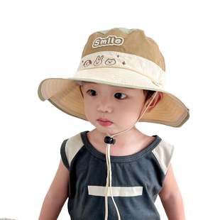 儿童防晒帽男孩渔夫帽宝宝帽子夏季薄款男童遮阳帽防紫外线太阳帽