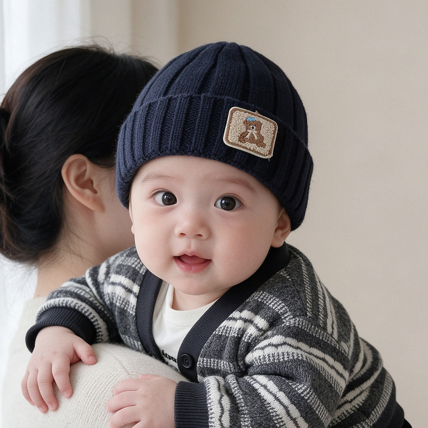 婴儿帽子秋冬季保暖毛线帽