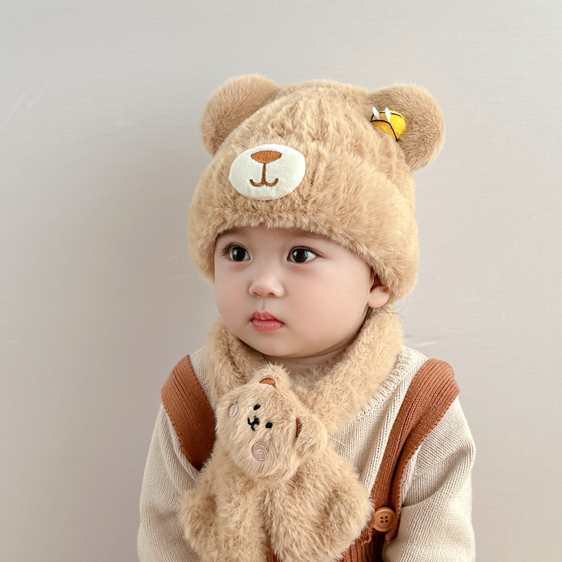 儿童帽子秋冬款男孩毛绒帽子2025新款宝宝针织帽冬季男童女孩帽