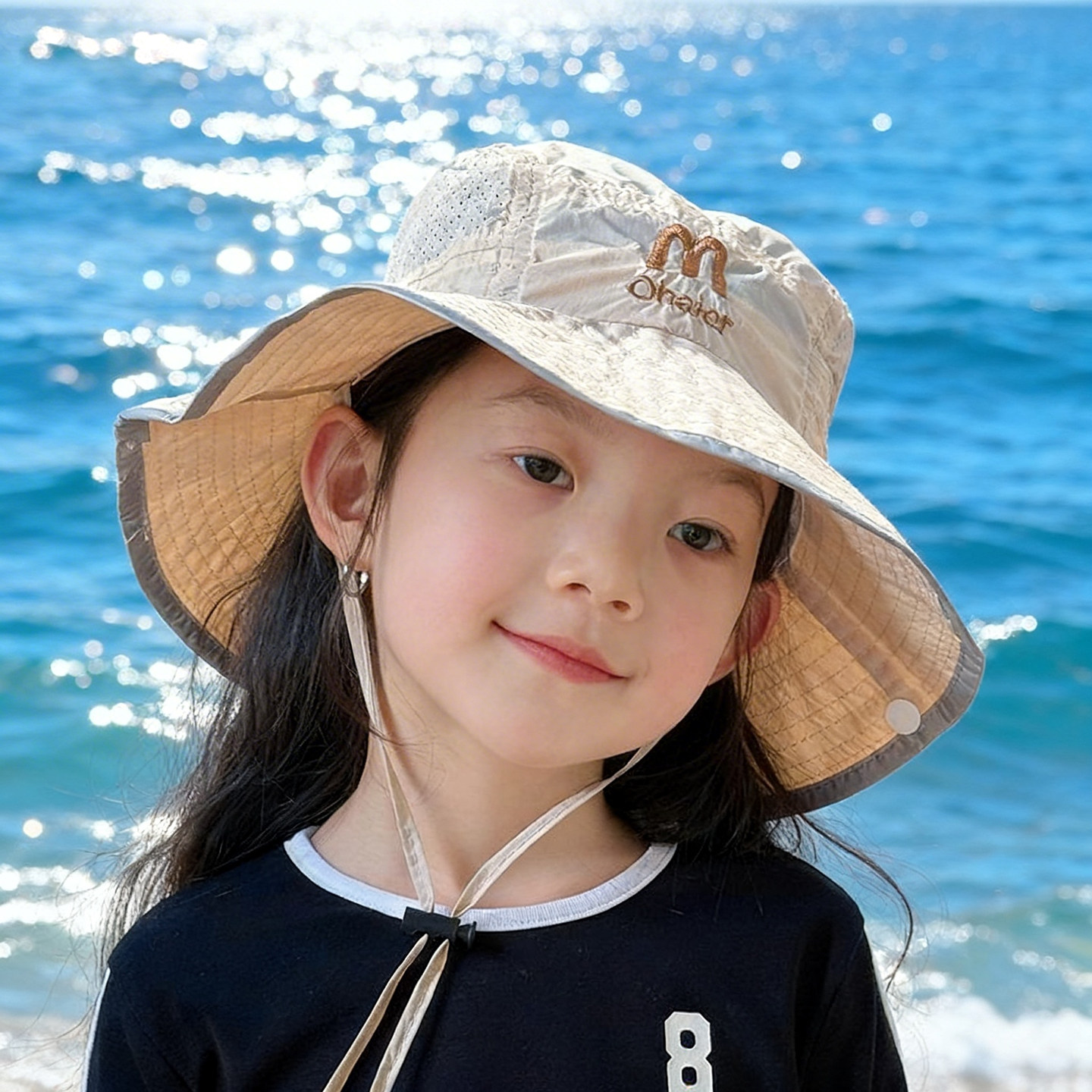 儿童防晒帽夏季女童大帽檐遮阳帽薄款女孩帽子防紫外线户外登山帽
