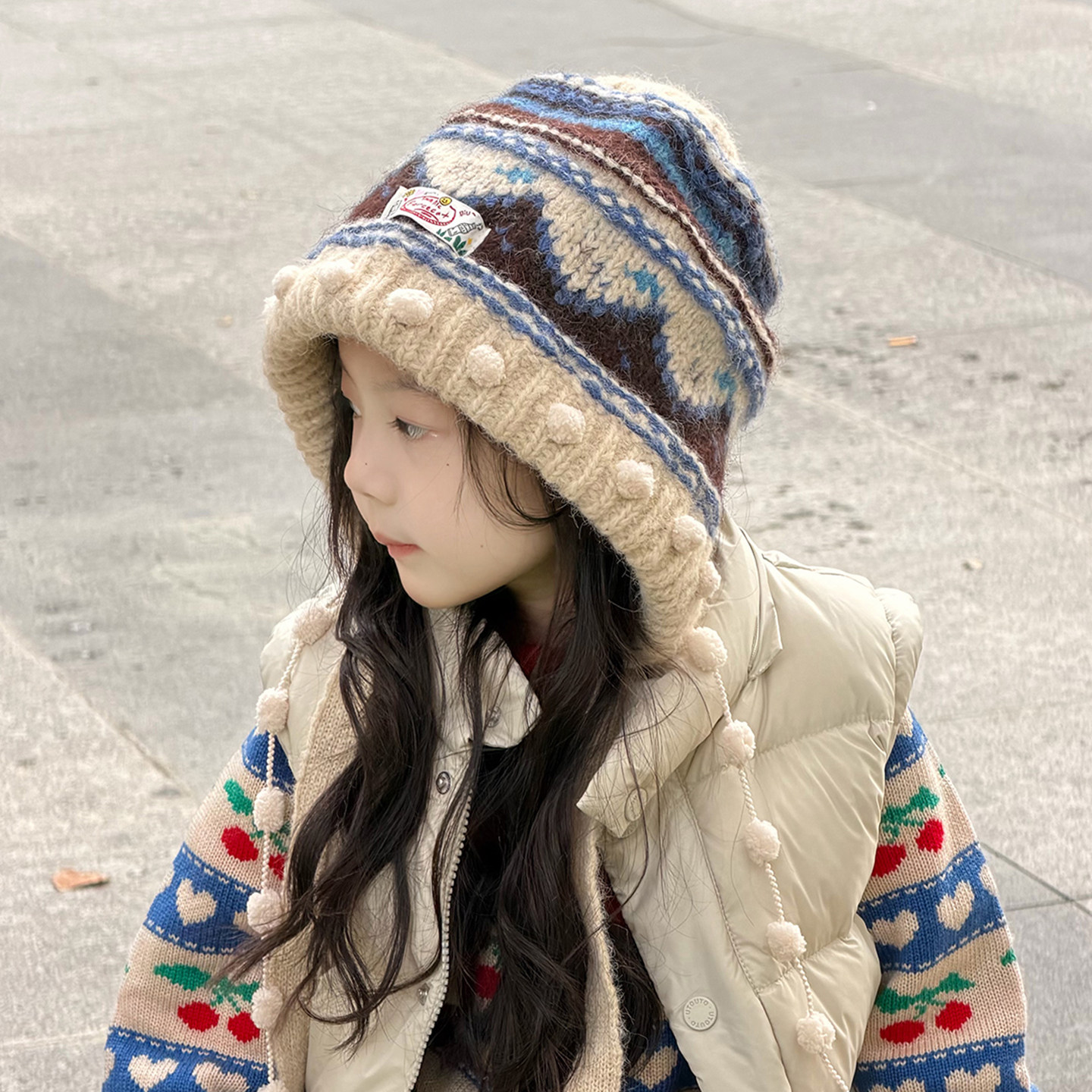 儿童帽子女孩秋冬季毛线帽保暖厚护耳女童针织帽费尔岛风冬天防寒