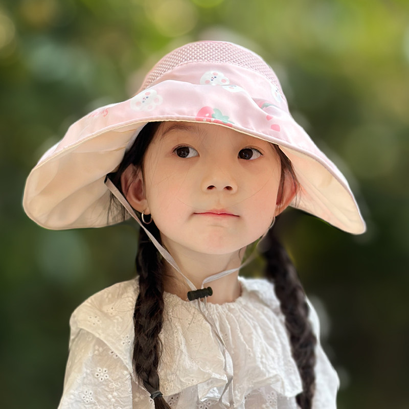 儿童防晒帽子夏季女孩大帽檐防紫外线空顶太阳帽户外女童沙滩遮阳