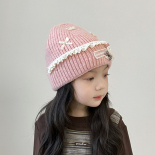 女童帽子2025新款冬季毛线帽洋气时髦保暖防寒儿童针织帽女孩冬天