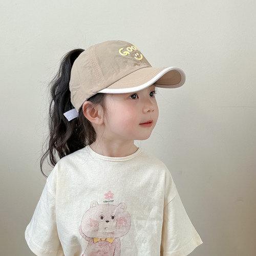 儿童帽子女孩棒球帽可扎马尾