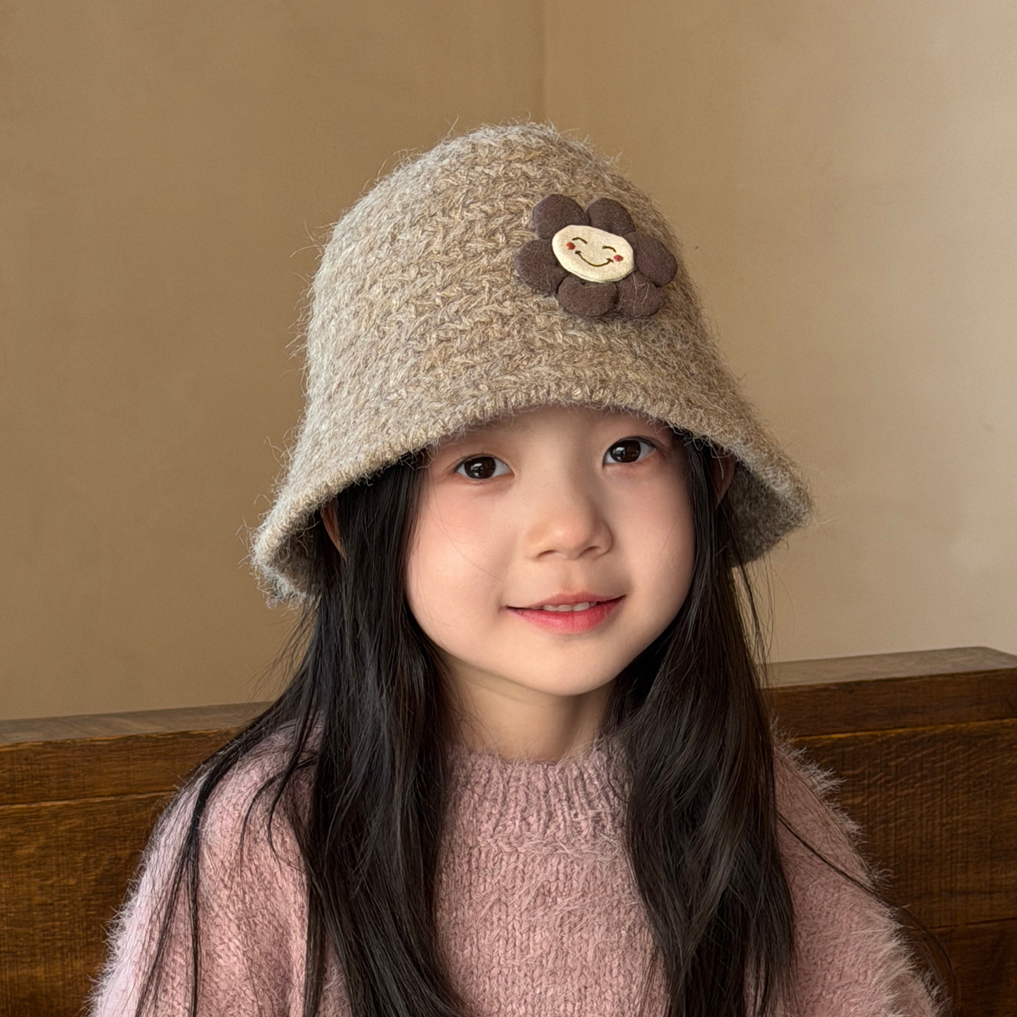 女童帽子秋冬季针织盆帽韩版甜美