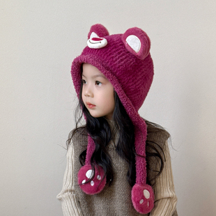 儿童帽子围巾一体2025新款女孩保暖女童针织帽宝宝护耳帽冬季男童