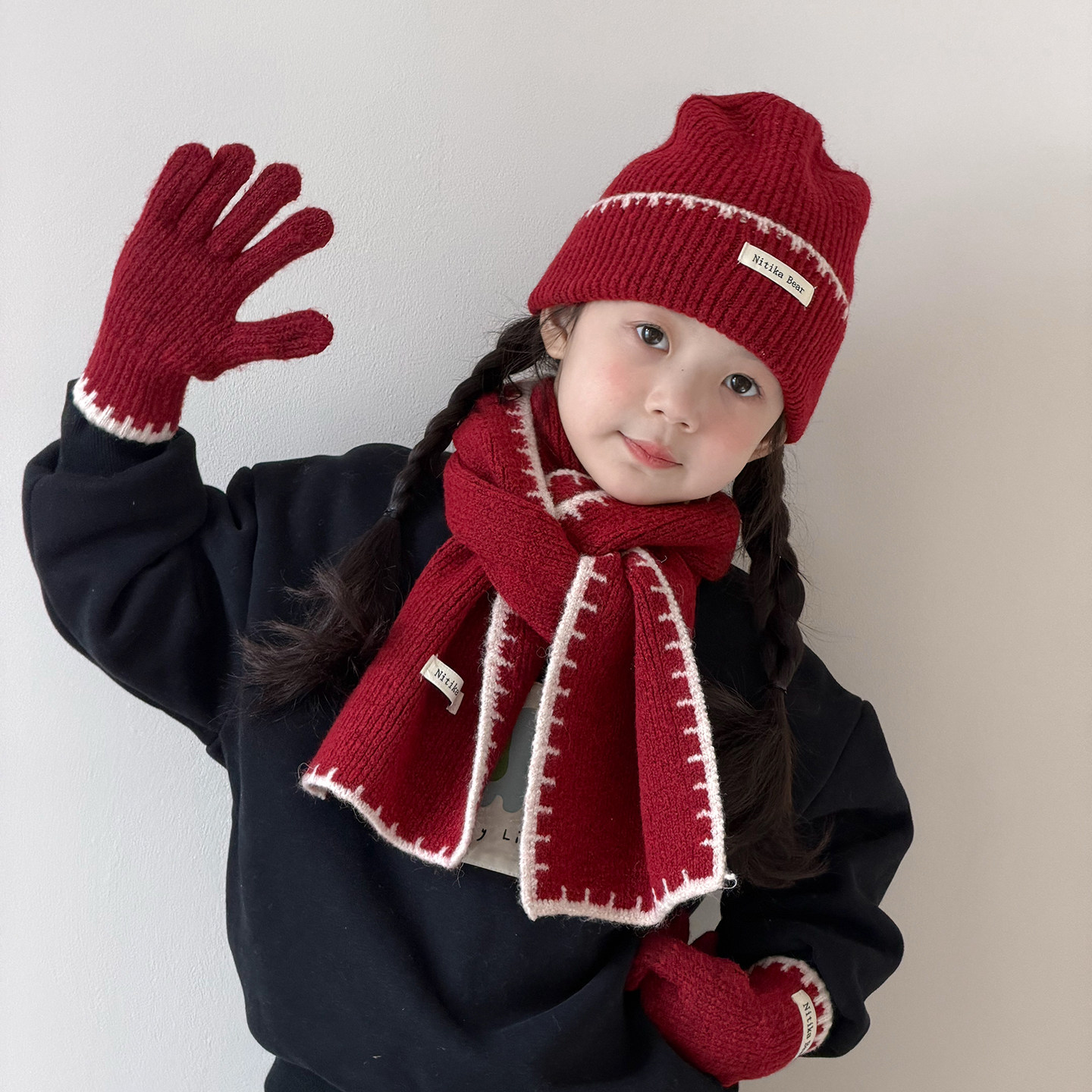 儿童帽子围巾手套三件套保暖