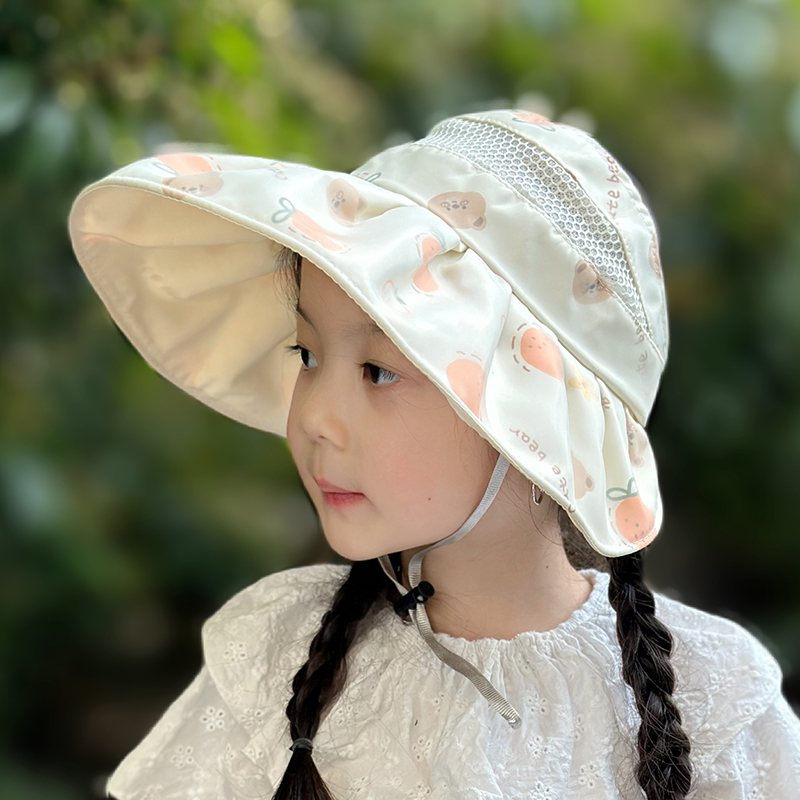 儿童防晒帽女孩夏季大帽檐遮脸帽女童防紫外线太阳帽遮阳帽空顶帽