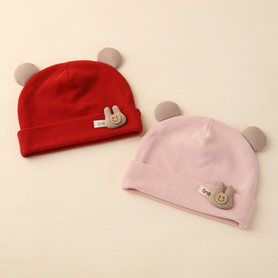 婴儿帽子秋冬季6到12个月宝宝红色护囟门帽洋气可爱超萌保暖外出