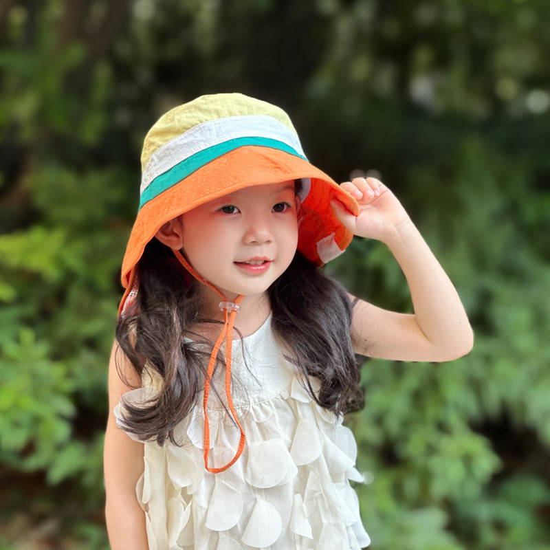儿童防晒帽女童夏季遮阳帽子韩版户外防紫外线女孩太阳帽大帽檐