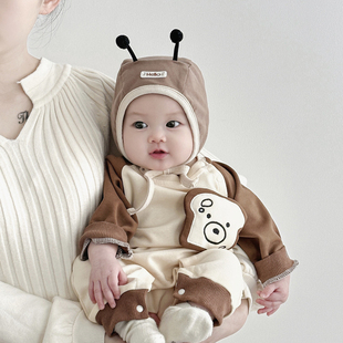 婴儿帽子春秋款0到3个月新生儿护耳帽胎帽6月龄宝宝帽子秋冬季