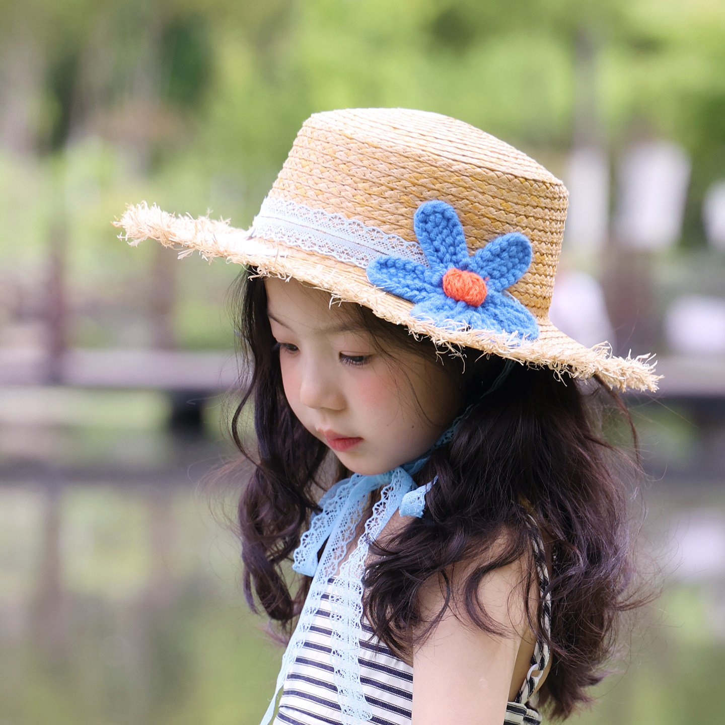 儿童防晒帽女孩大帽檐海边草帽