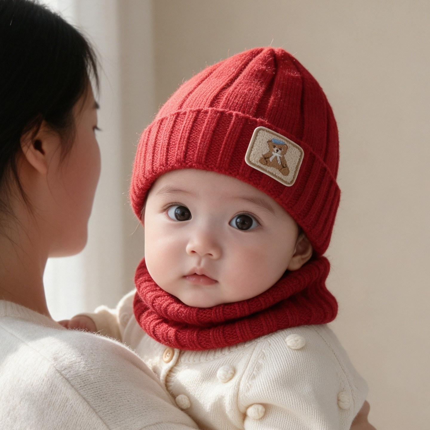 婴儿帽子冬季保暖防风毛线帽