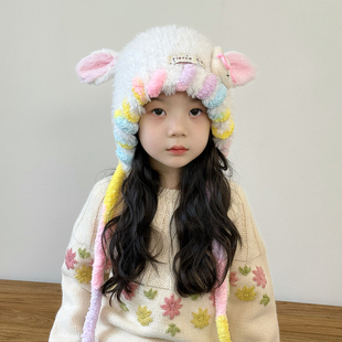 儿童帽子女款2025新款秋冬季毛绒帽洋气可爱女孩女童针织帽冬天潮
