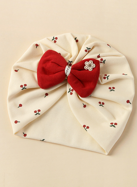 婴儿帽子6到12个月女宝宝春秋季保暖印度帽超洋气红色外出小月龄