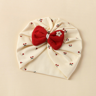 婴儿帽子6到12个月女宝宝春秋季保暖印度帽超洋气红色外出小月龄