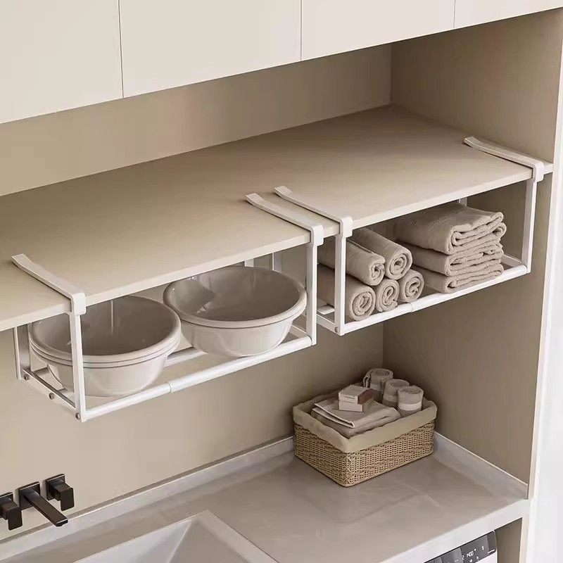 洗脸盆收纳架可伸缩浴室柜下置物架卫生间悬挂洗漱台免打孔鞋架子