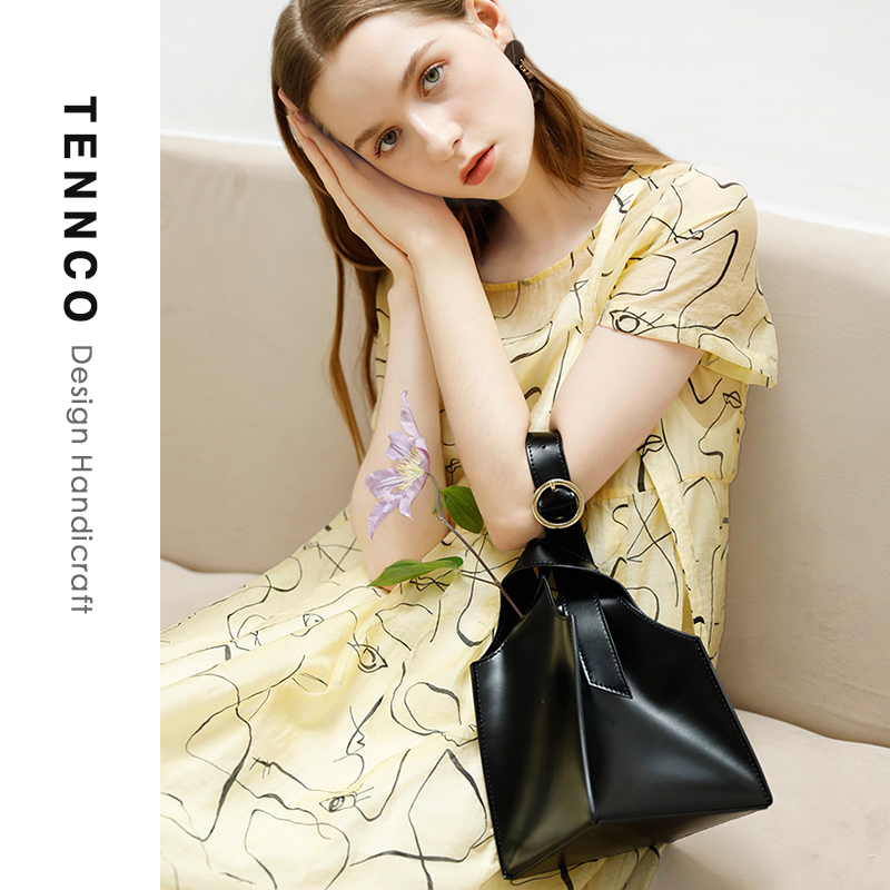 tennco小众款真皮水桶包