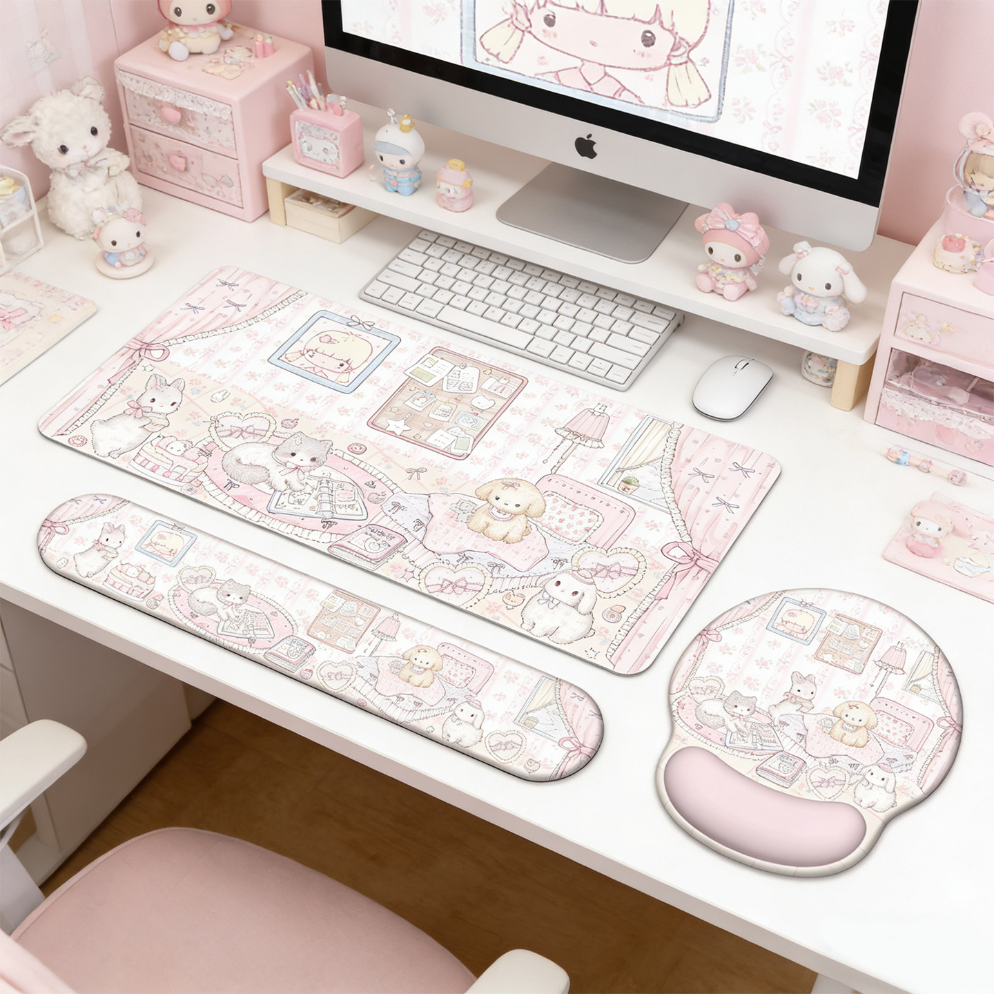 少女心可爱鼠标垫套装一体女生小号护腕办公键盘手托超大电脑桌垫