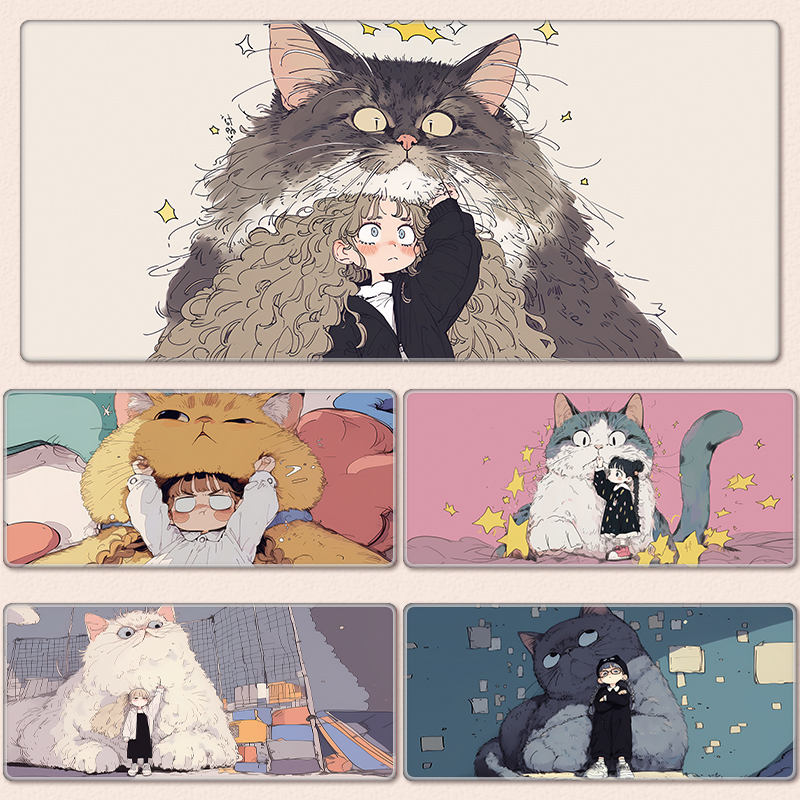 创意猫咪大鼠标垫可水洗防滑锁边