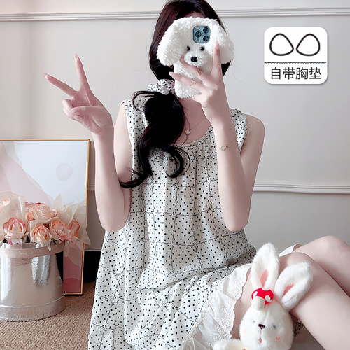 棉绸自带胸垫防凸点睡裙可外穿