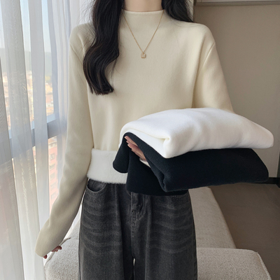 毛衣半高领加绒加厚保暖针织衫