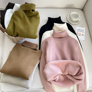 孕妇加绒高领毛衣秋冬孕期一体绒加厚内搭修身 保暖上衣 打底针织衫