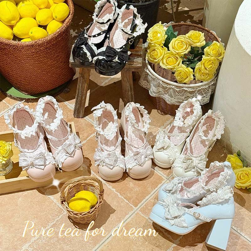 现货|蝴蝶酥高跟版|白茶入梦原创方跟蝴蝶结绸带厚底高跟女鞋,女鞋,浅口单鞋,淘宝优惠券,粉丝福利购,淘宝优惠卷