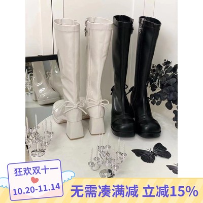 白茶入梦长靴朋克复古蝴蝶结