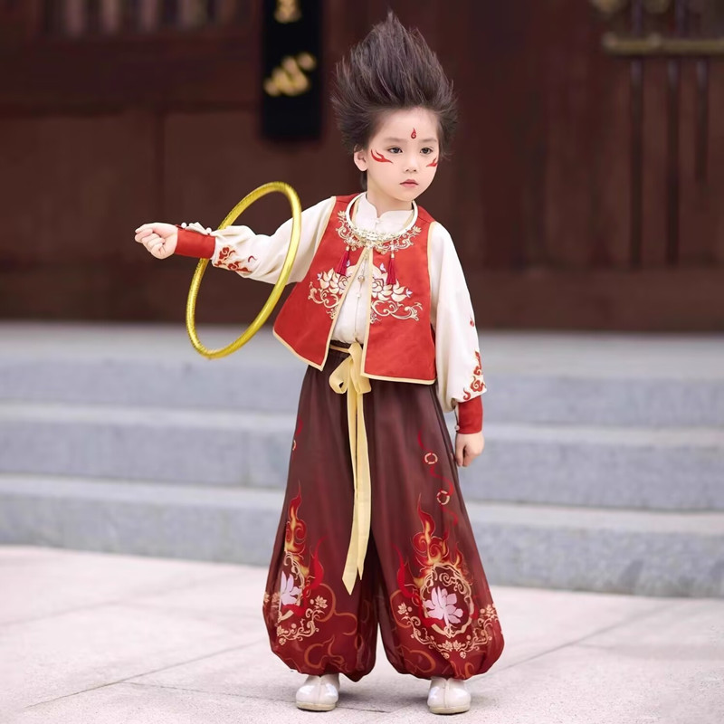 哪咤衣服儿童同款全套男女童小哪吒演出服装cos服道具汉服表演服