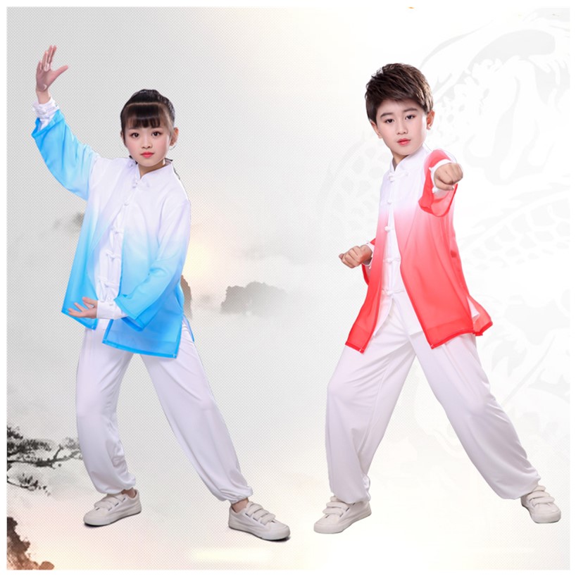 太极拳儿童武术服渐变色披纱雪纺中小学生比赛服新款服表演演出服
