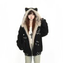 小杭还没吃饱原创冬季猫咪刺绣座山雕加厚保暖棉衣男女麂皮绒外套